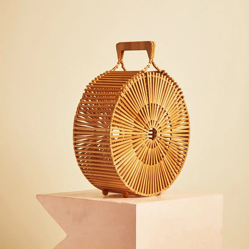 Handcrafted Eco-Friendly Bamboo Round Bag - Summer Tote for Travel & Beach-Bag-BambooChic