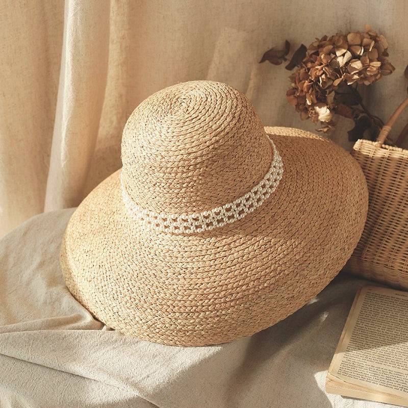 Hepburn Style Retro French Pearl Raffia Sun Hat-Hat-BambooChic