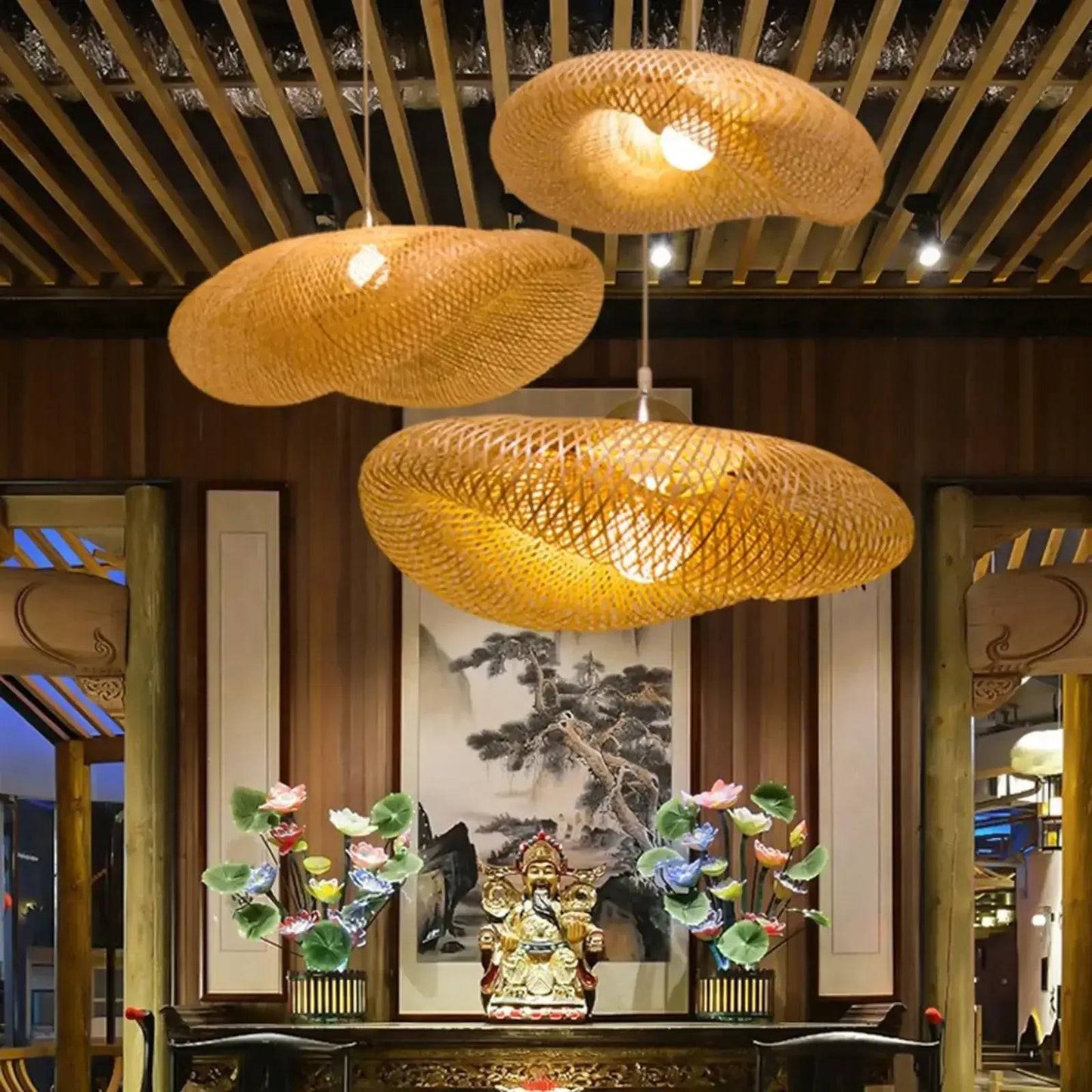 Bamboo LED Pendant Light - Handcrafted Boho Chandelier-Lamp Shades-BambooChic