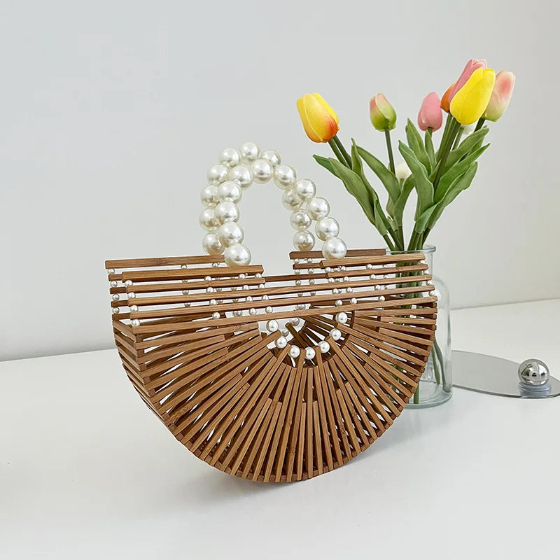 Handmade Bamboo Half-Moon Crossbody Bag-Bag-BambooChic