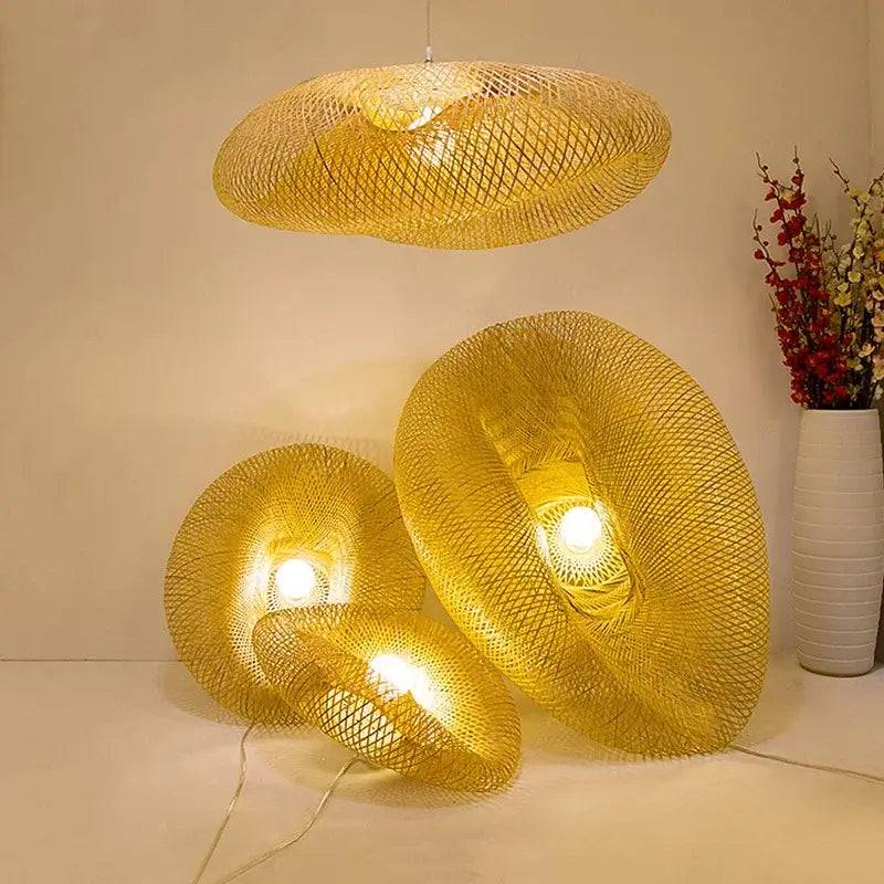 Bamboo LED Pendant Light - Handcrafted Boho Chandelier-Lamp Shades-BambooChic