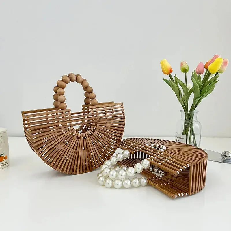 Handmade Bamboo Half-Moon Crossbody Bag-Bag-BambooChic