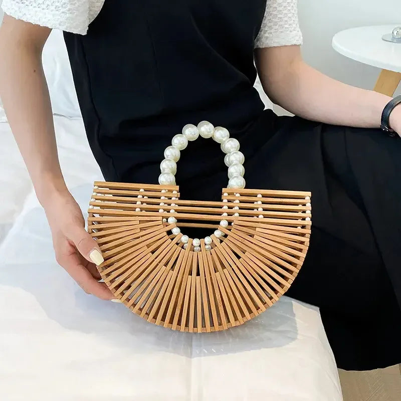 Handmade Bamboo Half-Moon Crossbody Bag-Bag-BambooChic