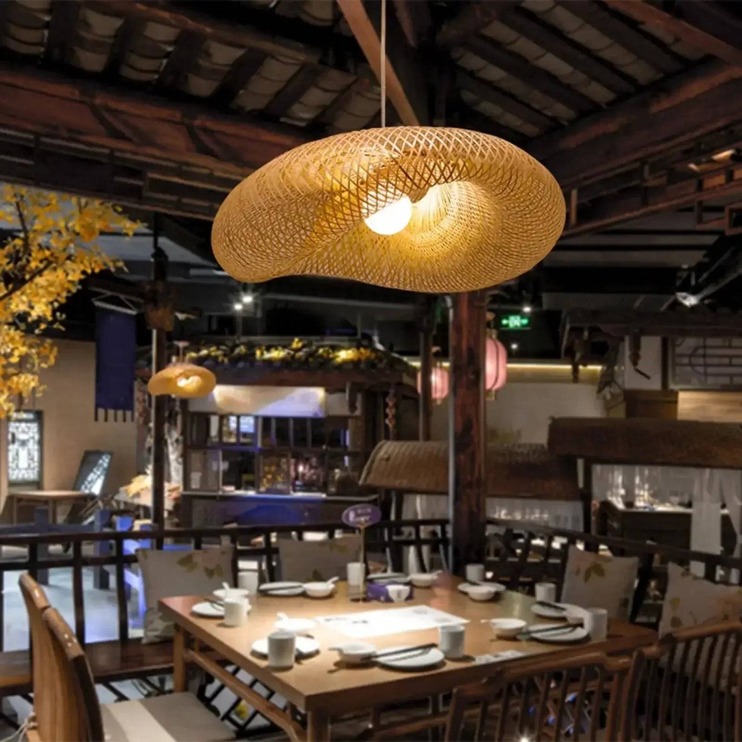 Bamboo LED Pendant Light - Handcrafted Boho Chandelier-Lamp Shades-BambooChic
