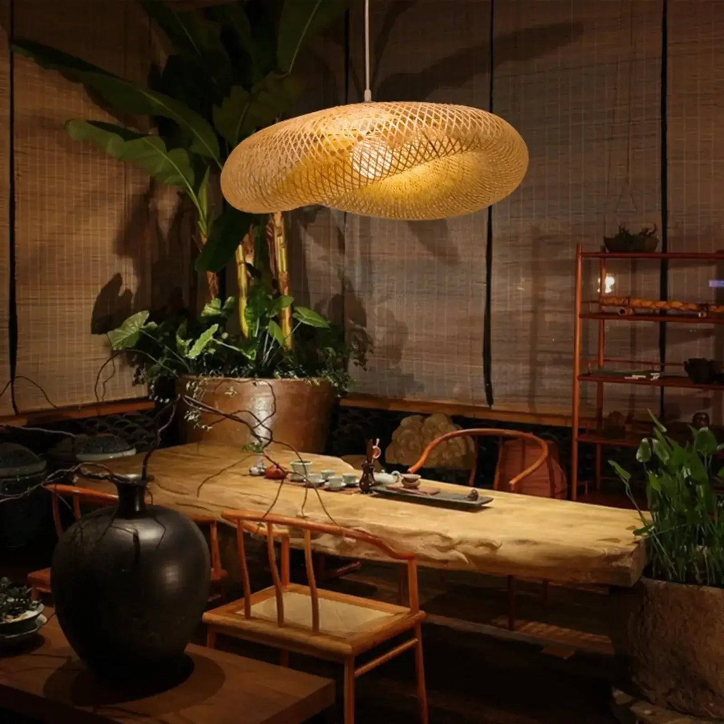 Bamboo LED Pendant Light - Handcrafted Boho Chandelier-Lamp Shades-BambooChic