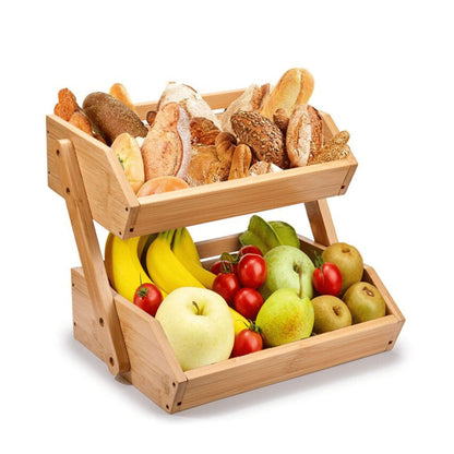 2-Tier Bamboo Kitchen Storage Basket-BambooChic