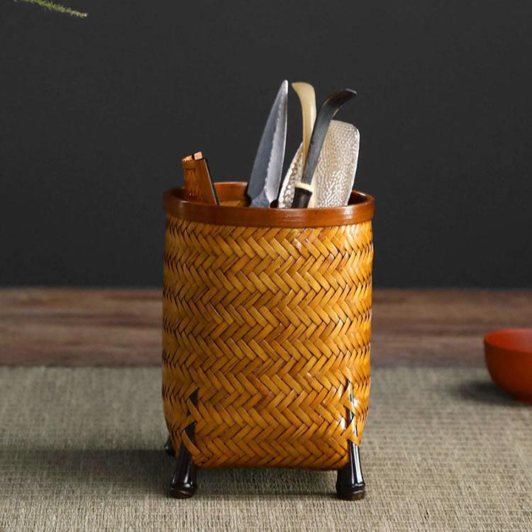 Handwoven Bamboo Tea Utensil Holder - Vintage Style Multi-purpose Organizer-BambooChic