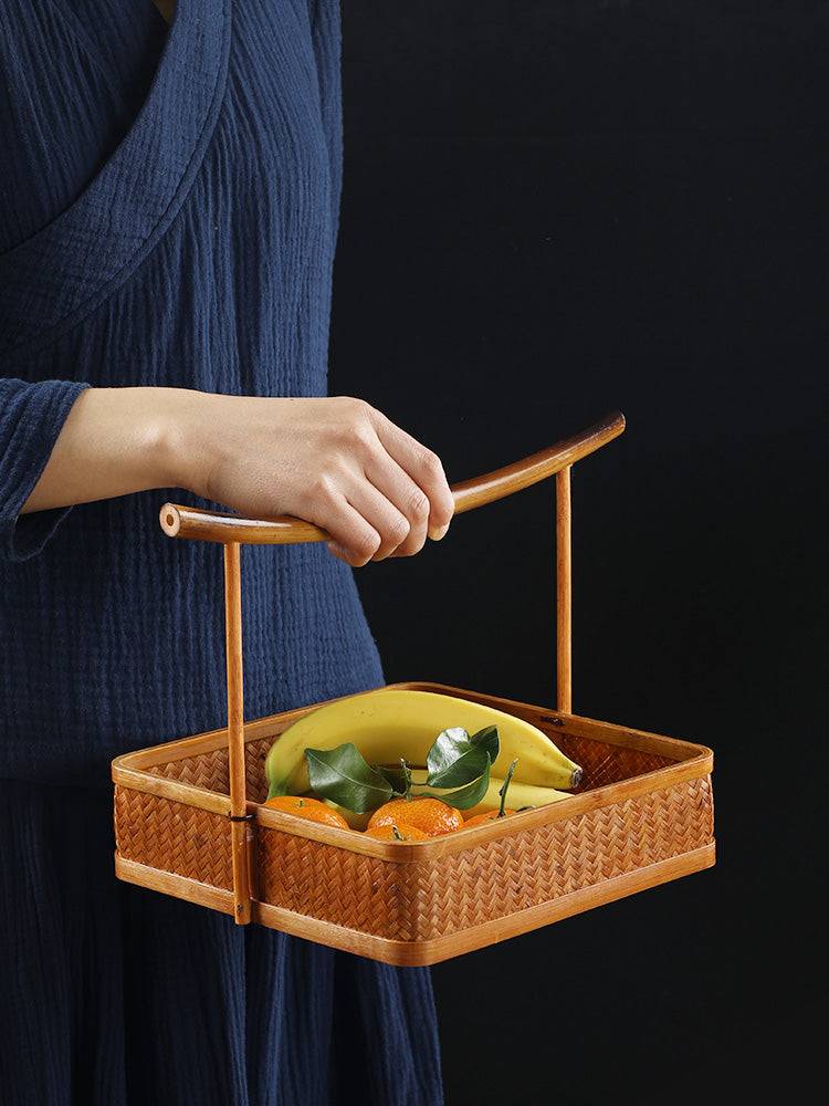 Handcrafted Bamboo Lacquer Basket – Vintage Chinese Style Tea Set Storage, Fruit and Snack Organizer-BambooChic