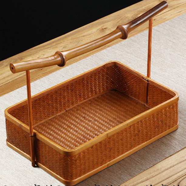 Handcrafted Bamboo Lacquer Basket – Vintage Chinese Style Tea Set Storage, Fruit and Snack Organizer-BambooChic