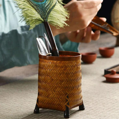 Handwoven Bamboo Tea Utensil Holder - Vintage Style Multi-purpose Organizer-BambooChic