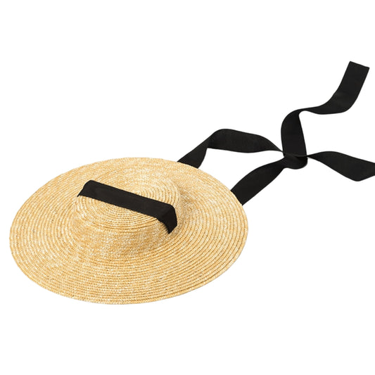 Chic Wide Brim Natural Straw Hat with Elegant Ribbon for Sun Protection-BambooChic