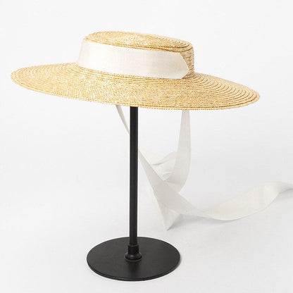 Chic Natural Straw Hat with Elegant Ribbon-Hat-BambooChic