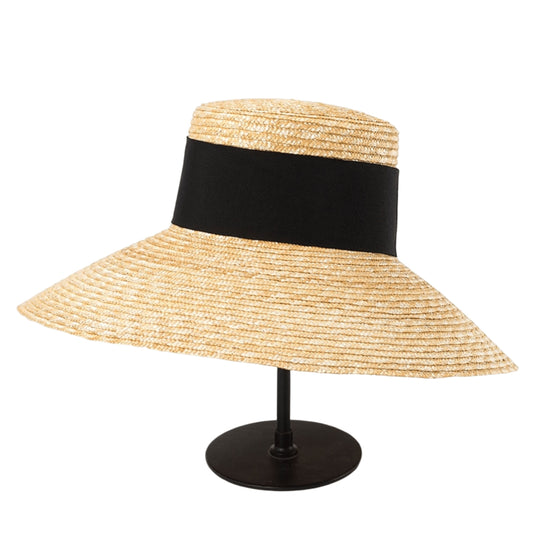 Elegant Wide Brim Wheat Straw Hat with Adjustable Neck Tie-BambooChic