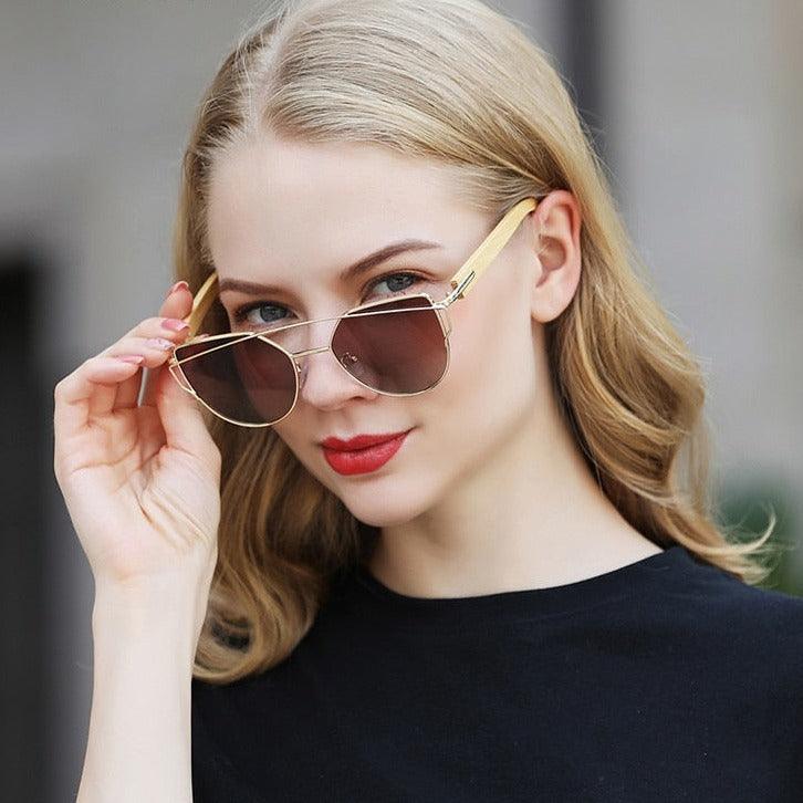 Eco-Friendly Bamboo Cat Eye Sunglasses with Brown Gradient Lenses - Retro Chic-BambooChic