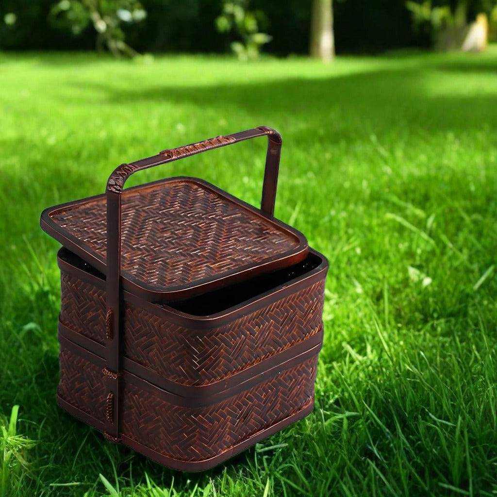 Handmade Bamboo Tea Set Storage Box - Eco-Friendly Chinese Basket-BambooChic