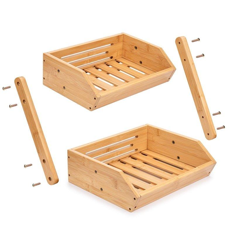 2-Tier Bamboo Kitchen Storage Basket-BambooChic