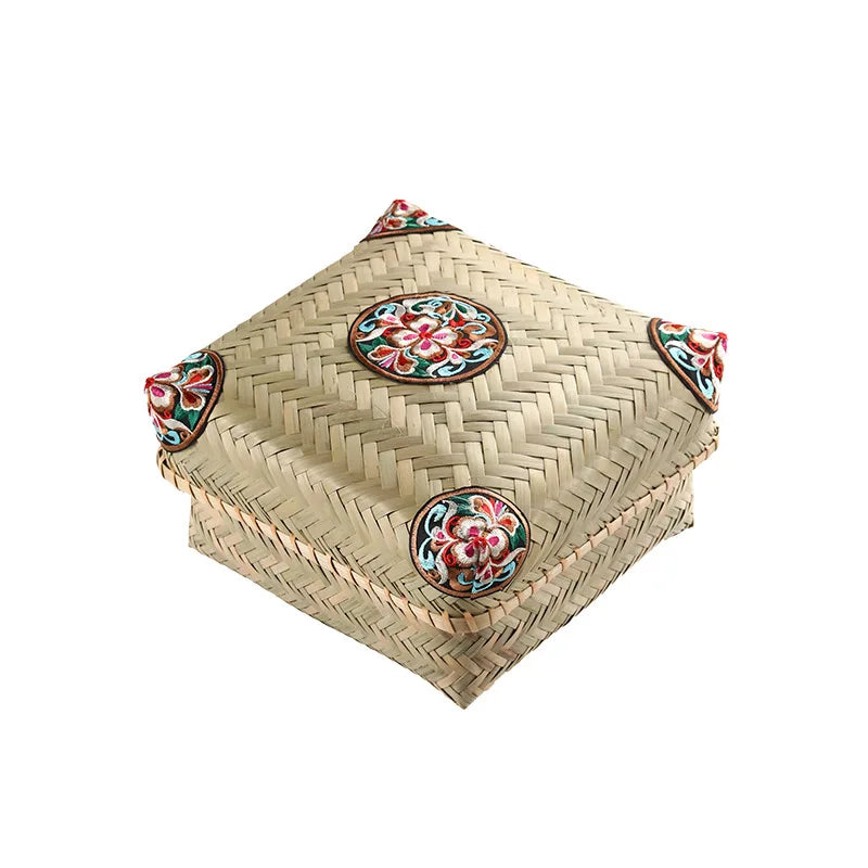 Premium Hand-Woven Bamboo Storage Box - Elegant Square Tea Set & Snack Organizer with Lid-BambooChic