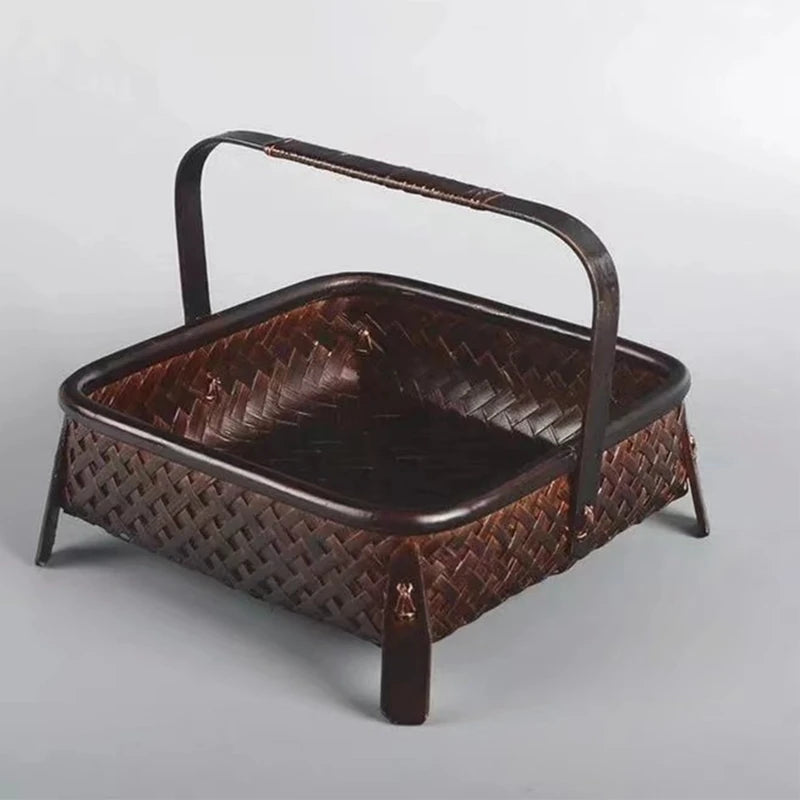 Handcrafted Bamboo Storage Basket - Eco-Friendly Retro Basket for Tea Sets and Fruits-BambooChic