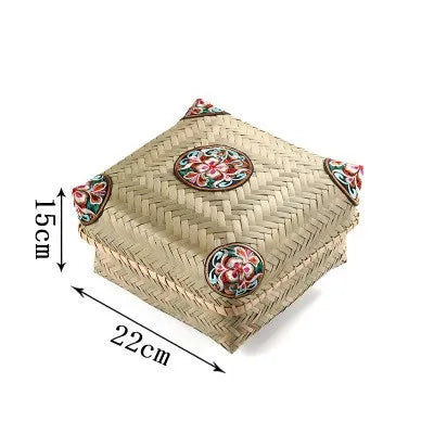 Premium Hand-Woven Bamboo Storage Box - Elegant Square Tea Set & Snack Organizer with Lid-BambooChic