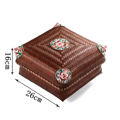 Premium Hand-Woven Bamboo Storage Box - Elegant Square Tea Set & Snack Organizer with Lid-BambooChic