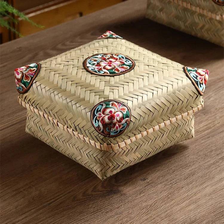 Premium Hand-Woven Bamboo Storage Box - Elegant Square Tea Set & Snack Organizer with Lid-BambooChic