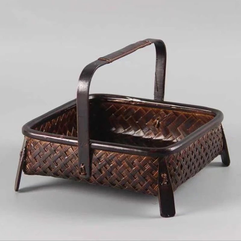 Handcrafted Bamboo Storage Basket - Eco-Friendly Retro Basket for Tea Sets and Fruits-BambooChic