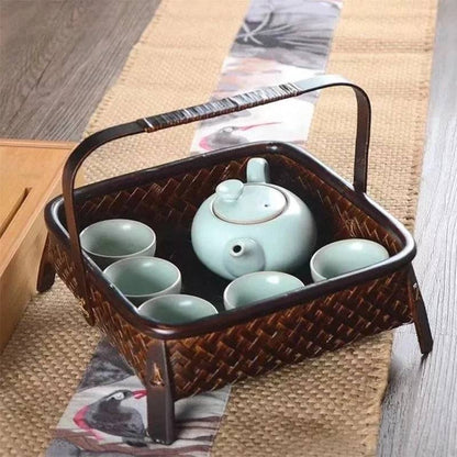 Handcrafted Bamboo Storage Basket - Eco-Friendly Retro Basket for Tea Sets and Fruits-BambooChic