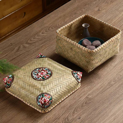 Premium Hand-Woven Bamboo Storage Box - Elegant Square Tea Set & Snack Organizer with Lid-BambooChic