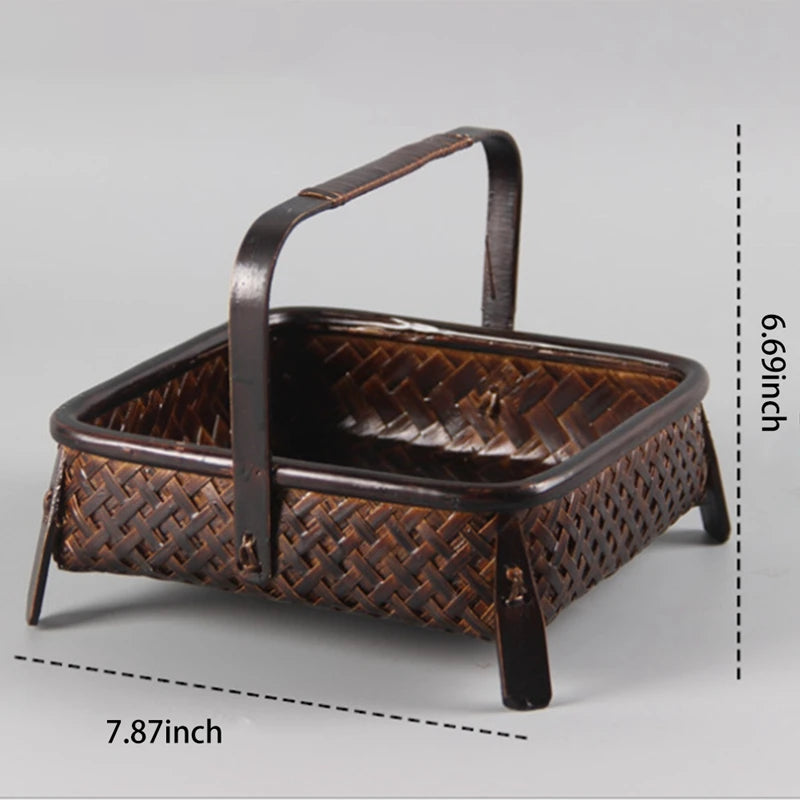 Handcrafted Bamboo Storage Basket - Eco-Friendly Retro Basket for Tea Sets and Fruits-BambooChic