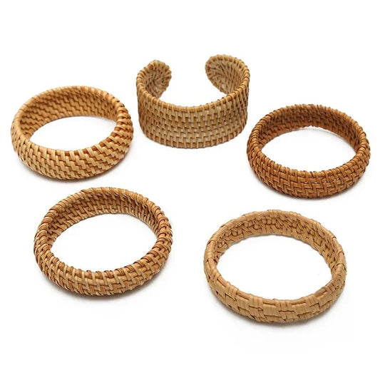 Boho Chic Handmade Bamboo & Rattan Weave Bangles - Bohemian Beach Style Bracelet for Women-BambooChic