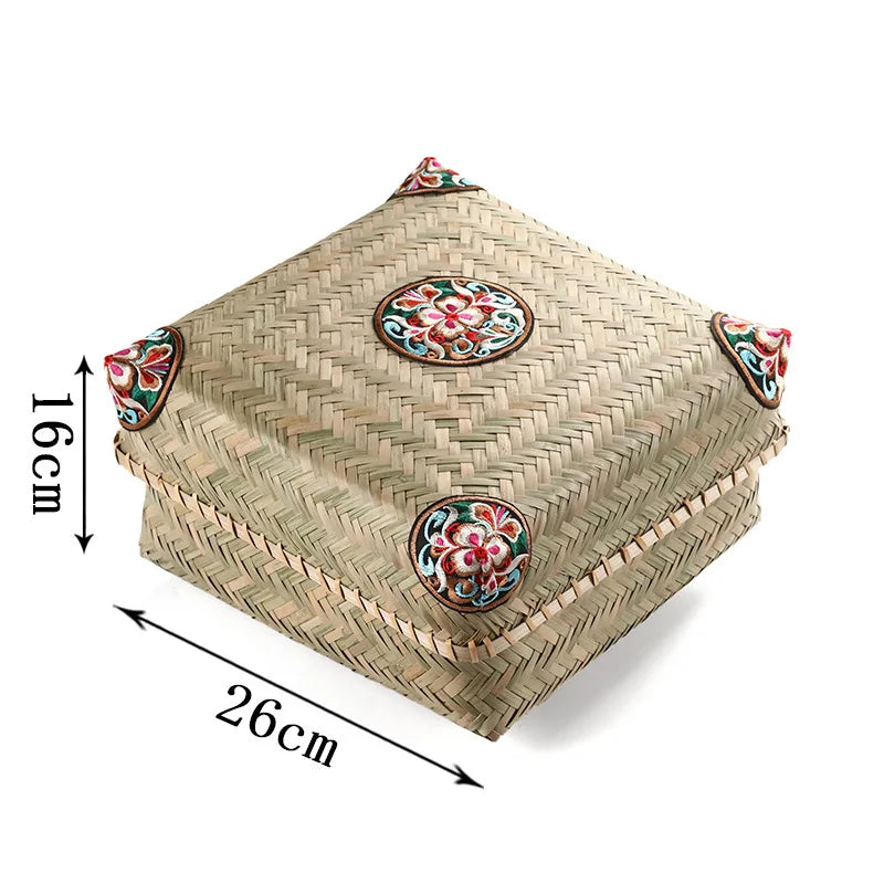 Premium Hand-Woven Bamboo Storage Box - Elegant Square Tea Set & Snack Organizer with Lid-BambooChic