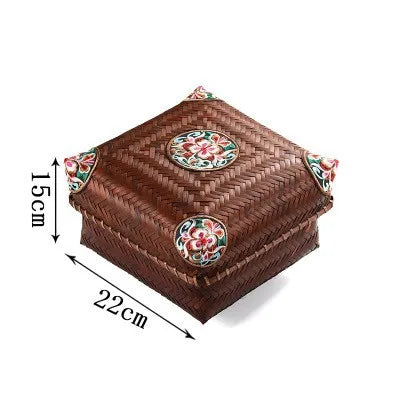 Premium Hand-Woven Bamboo Storage Box - Elegant Square Tea Set & Snack Organizer with Lid-BambooChic