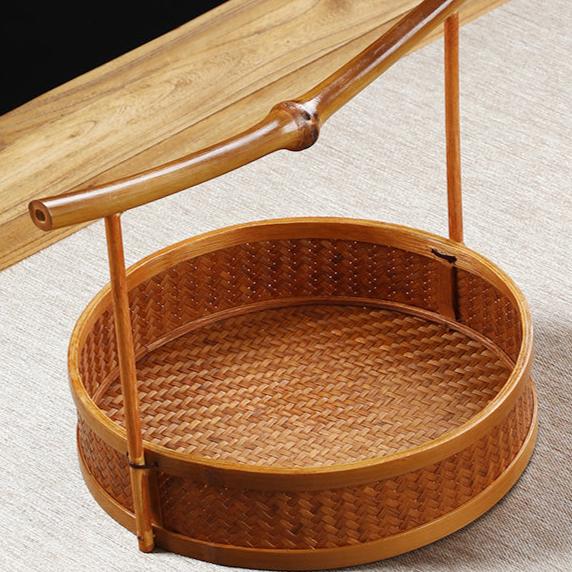 Handcrafted Bamboo Lacquer Basket – Vintage Chinese Style Tea Set Storage, Fruit and Snack Organizer-BambooChic