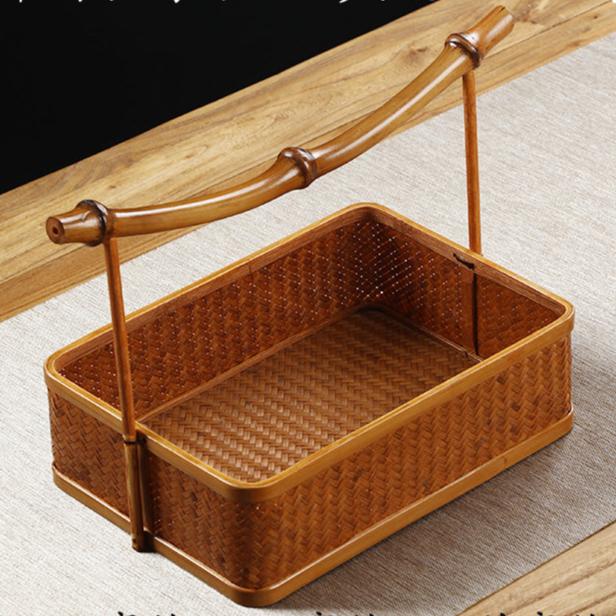 Handcrafted Bamboo Lacquer Basket – Vintage Chinese Style Tea Set Storage, Fruit and Snack Organizer-BambooChic